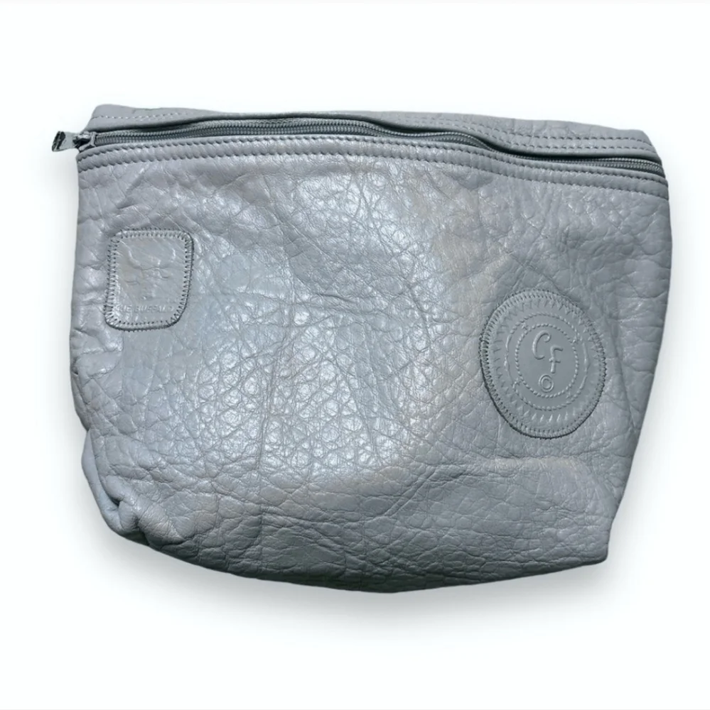 CARLOS FALCHI Large Light Blue Leather Zipper Pouch